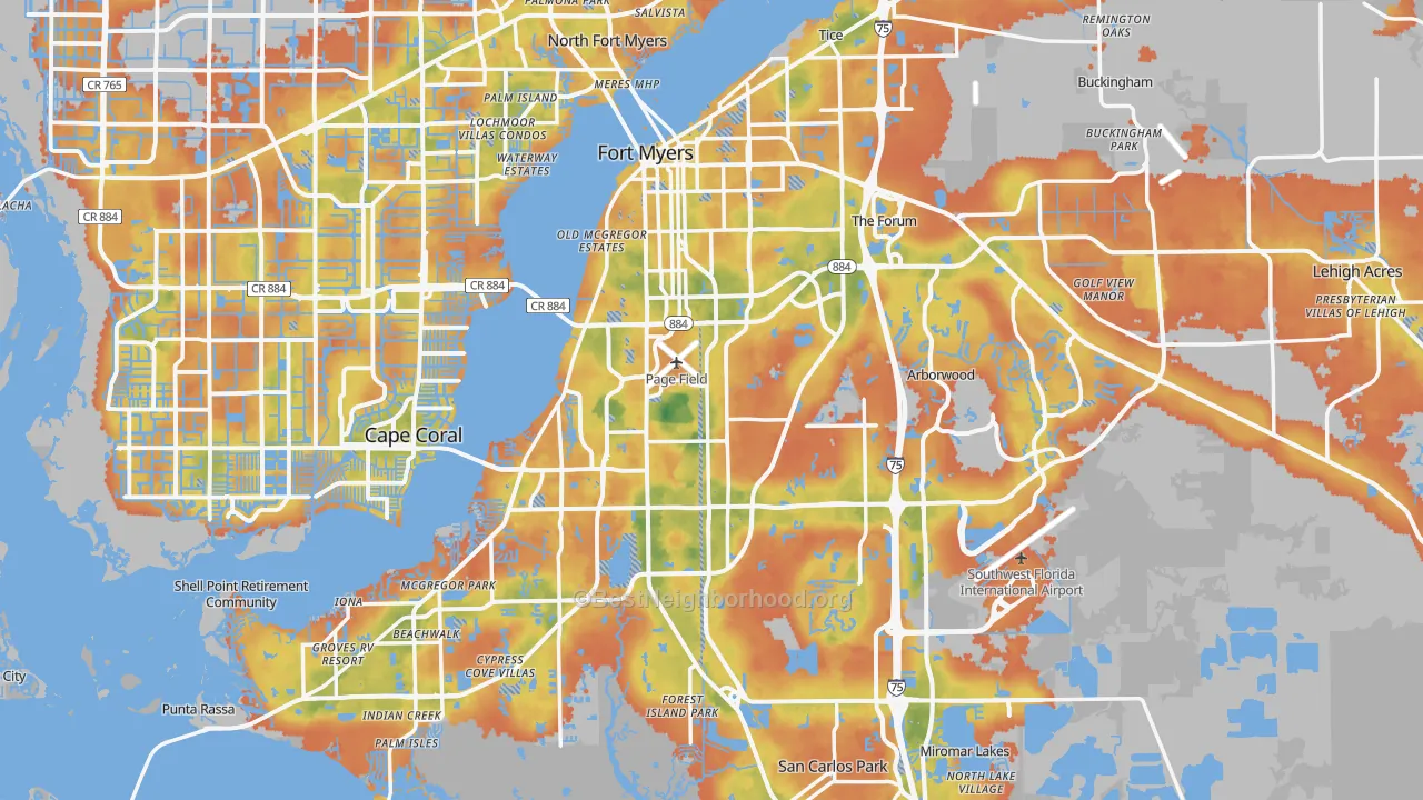 Bike Grade map of Lee County, FL
