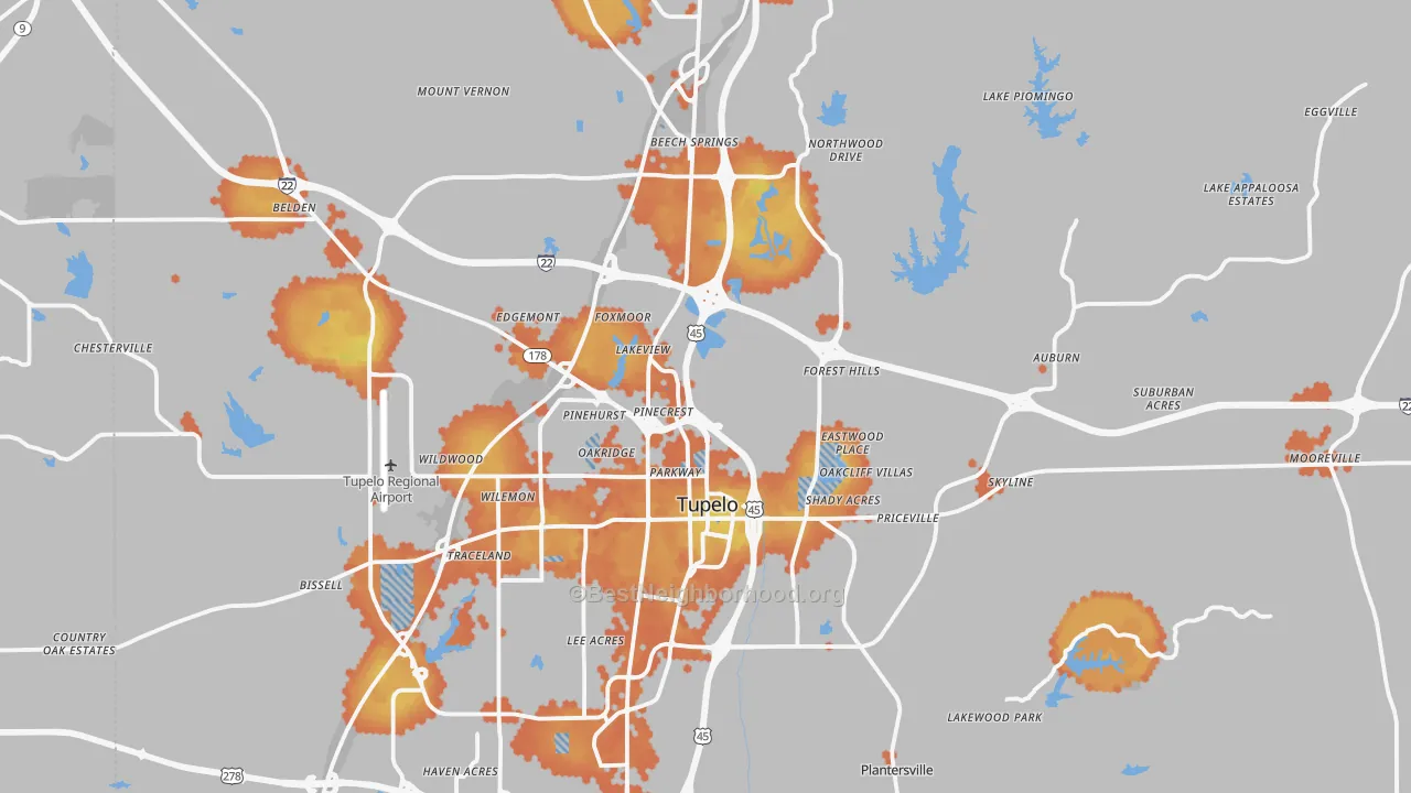 Bike Grade map of Lee County, MS