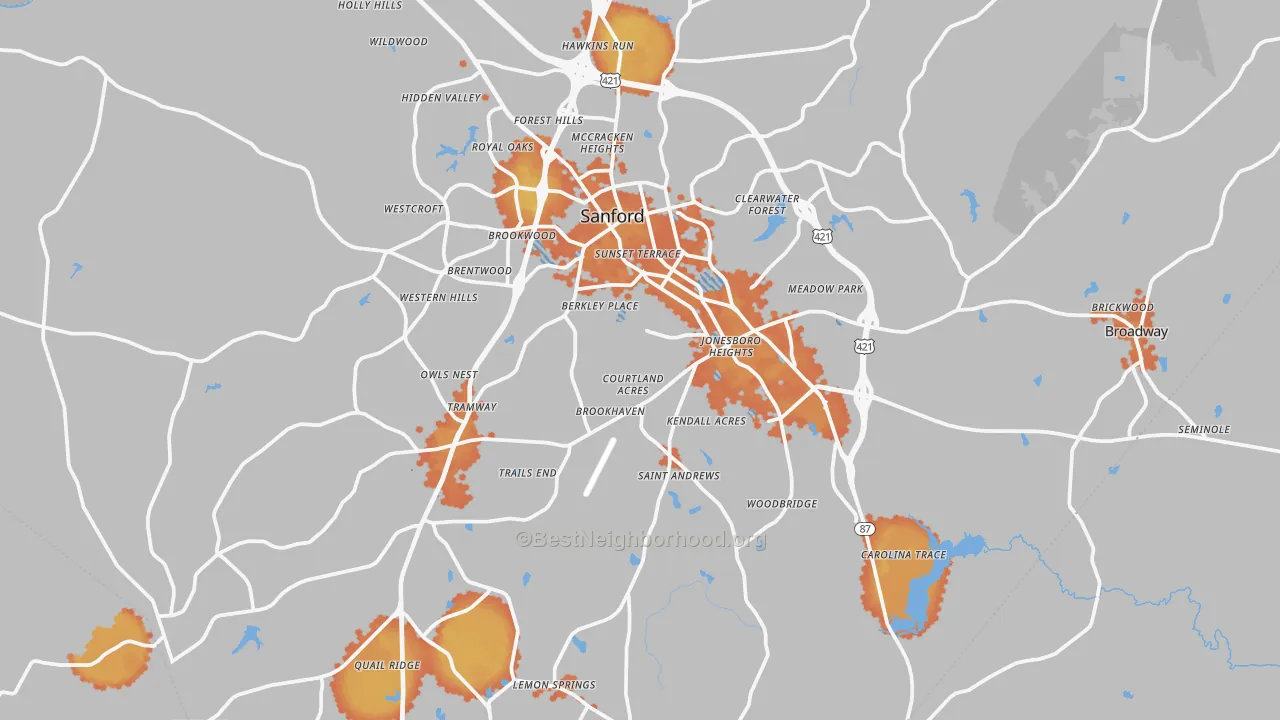 Bike Grade map of Lee County, NC