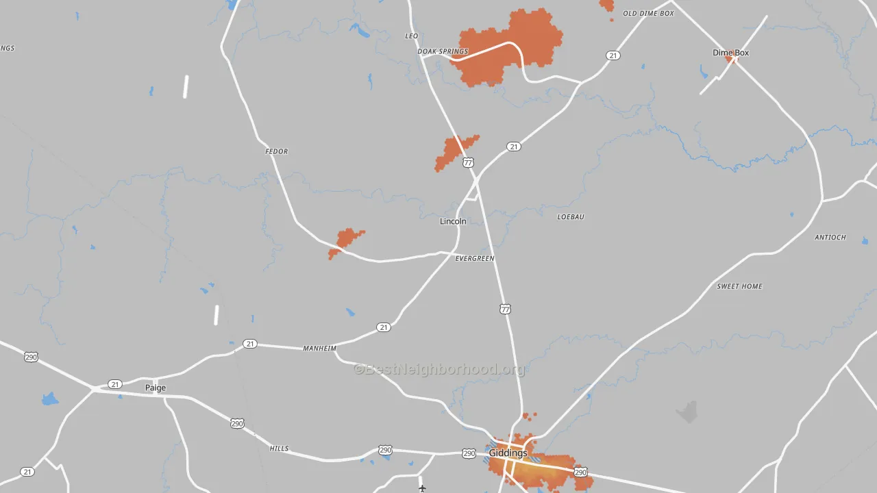 Bike Grade map of Lee County, TX