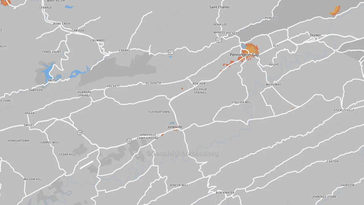 Bike Grade map of Lee County, VA