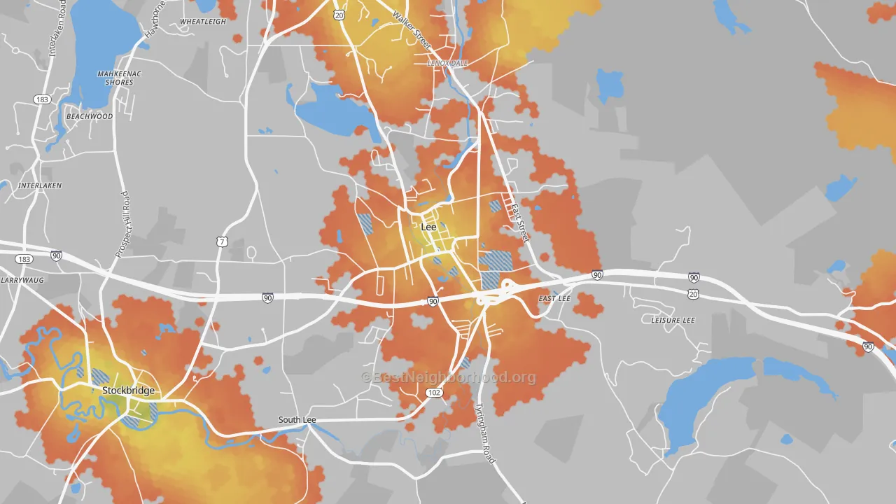 Bike Grade map of Lee, MA