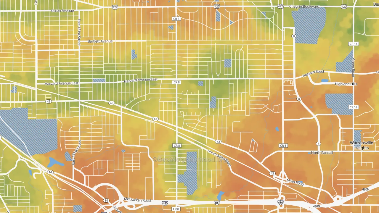 Bike Grade map of Lee-Miles, Cleveland, OH
