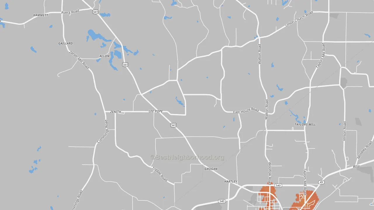 Bike Grade map of Lee Pope, GA