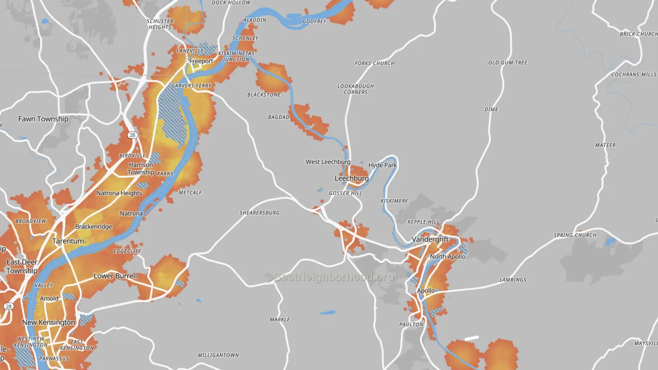 Bike Grade map of Leechburg, PA