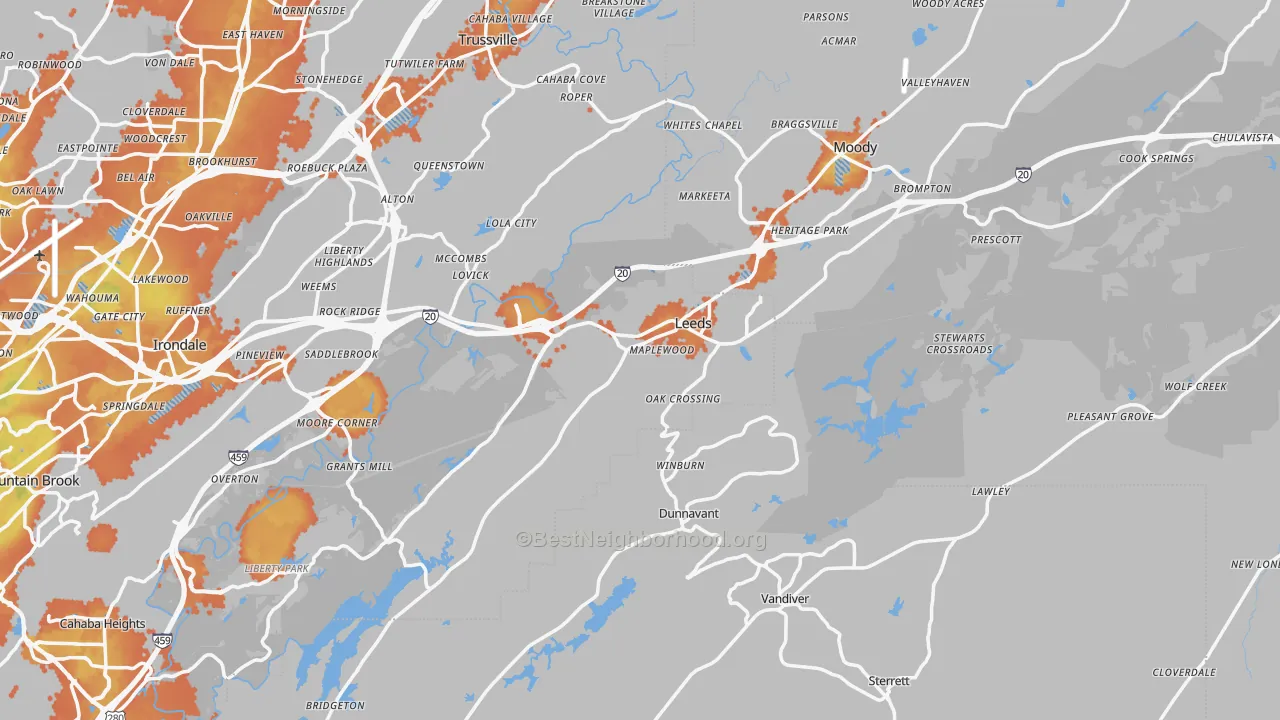 Bike Grade map of Leeds, AL