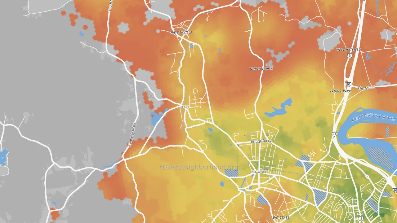 Bike Grade map of Leeds, MA