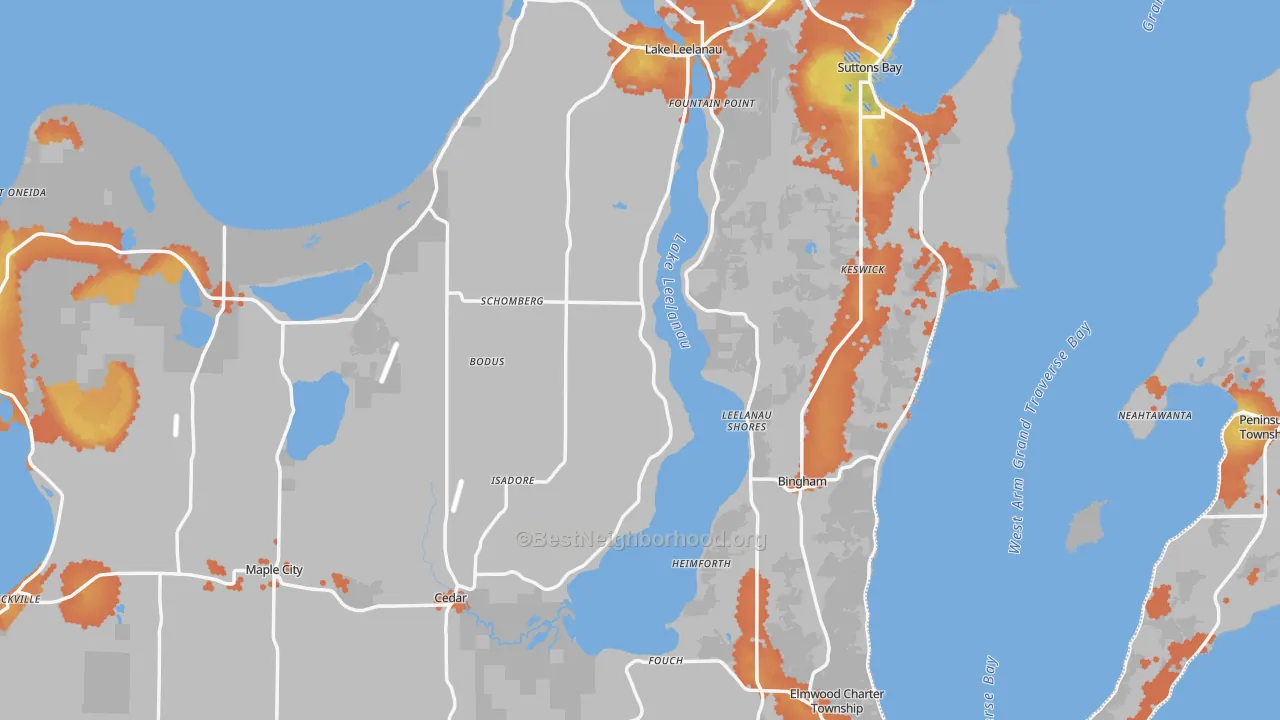 Bike Grade map of Leelanau County, MI
