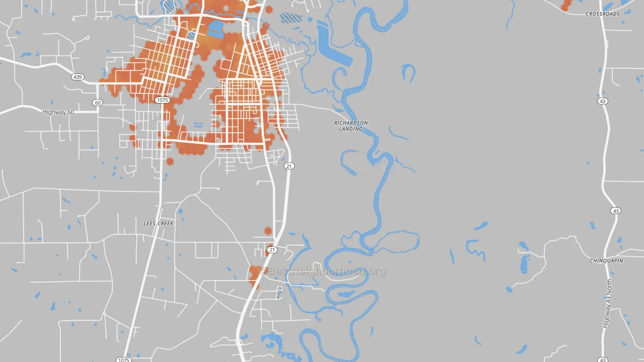 Bike Grade map of Lees Creek, LA