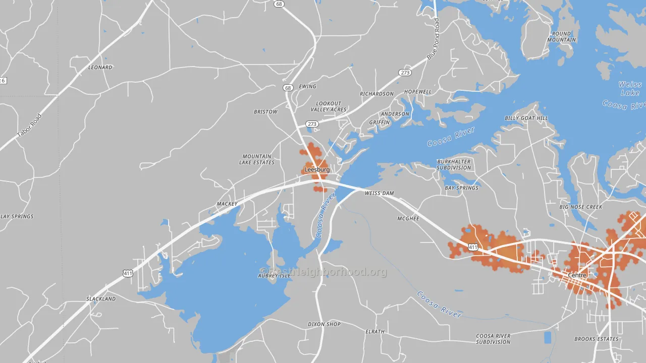 Bike Grade map of Leesburg, AL