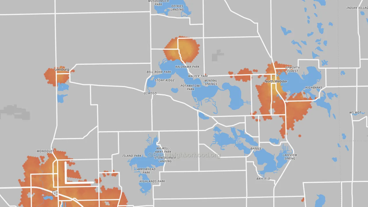 Bike Grade map of Leesburg, IN