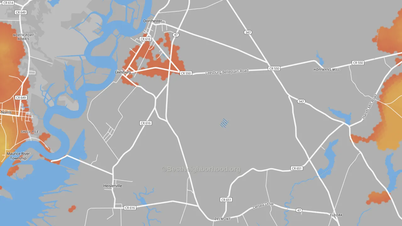 Bike Grade map of Leesburg, NJ