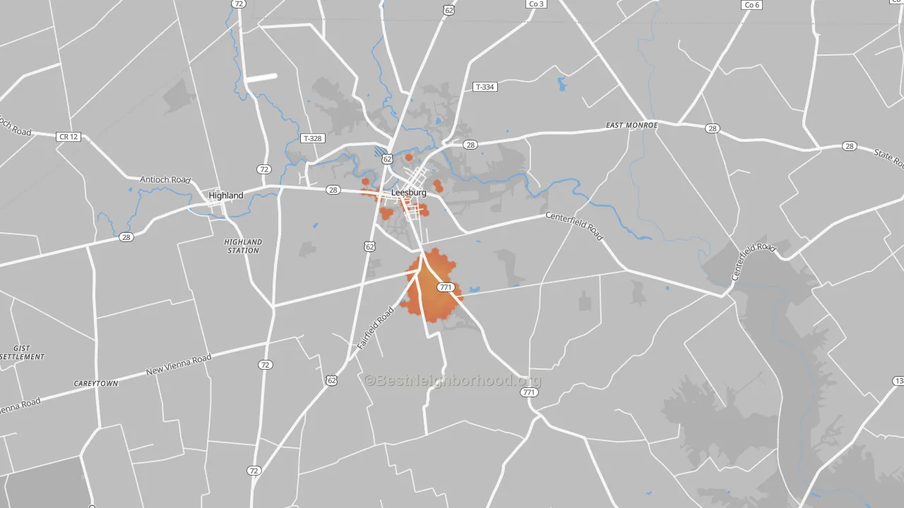 Bike Grade map of Leesburg, OH