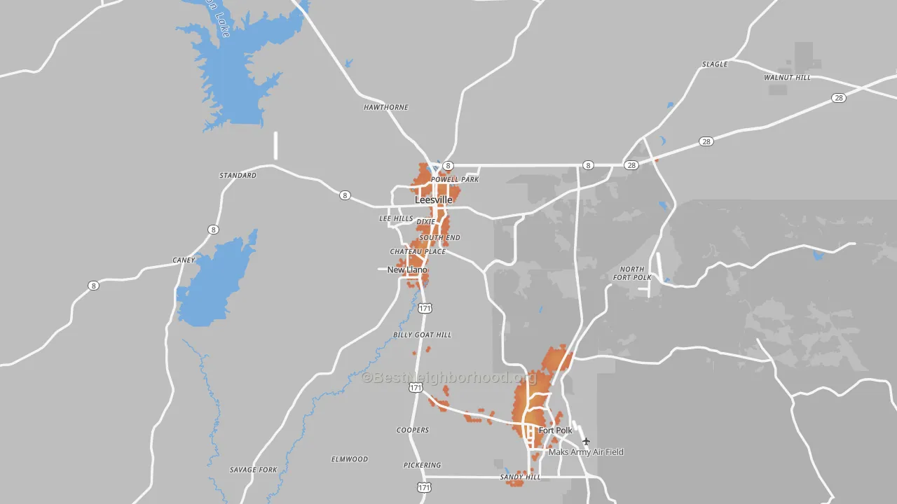 Bike Grade map of Leesville, LA