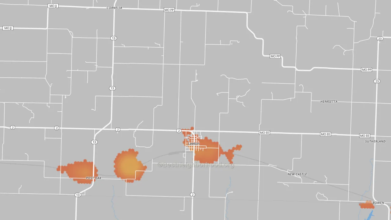 Bike Grade map of Leeton, MO