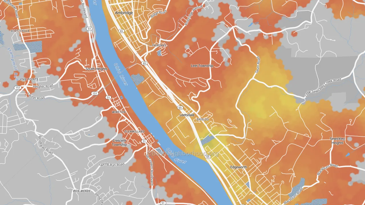 Bike Grade map of Leetsdale, PA