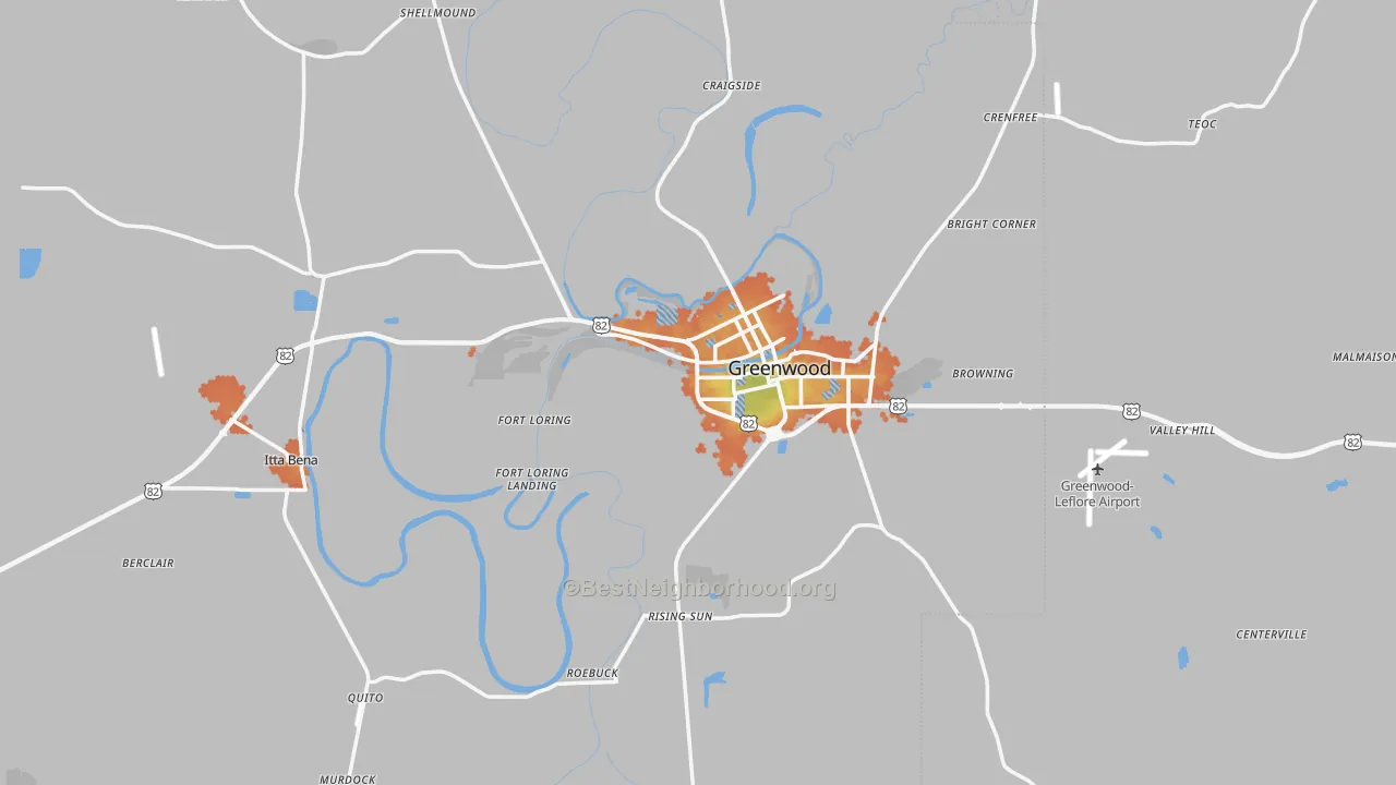 Bike Grade map of Leflore County, MS