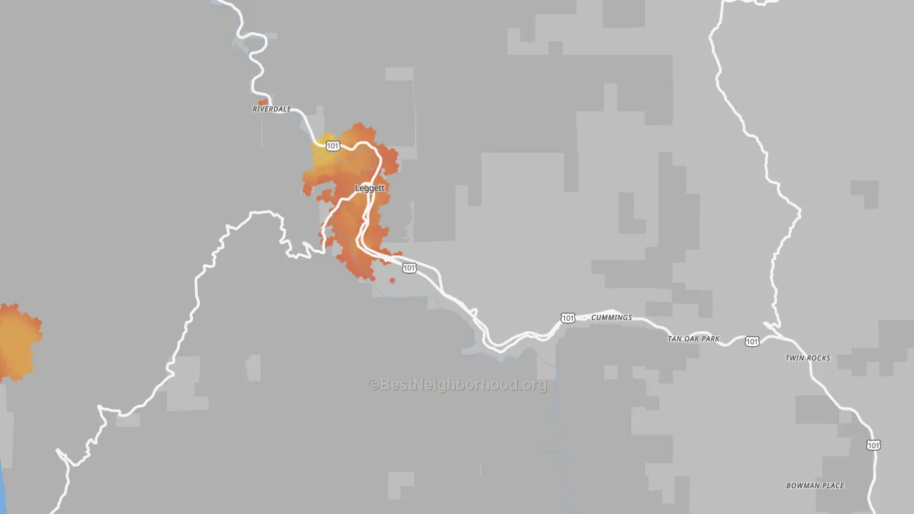 Bike Grade map of Leggett, CA
