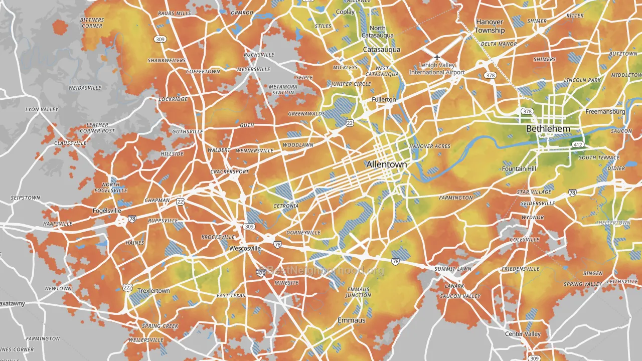 Bike Grade map of Lehigh County, PA