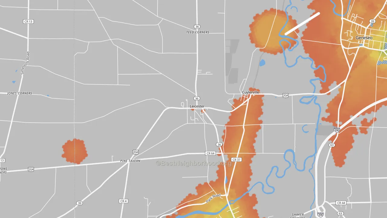 Bike Grade map of Leicester, NY