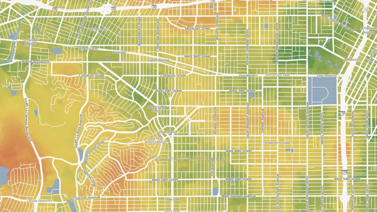 Bike Grade map of Leimert Park, Los Angeles, CA