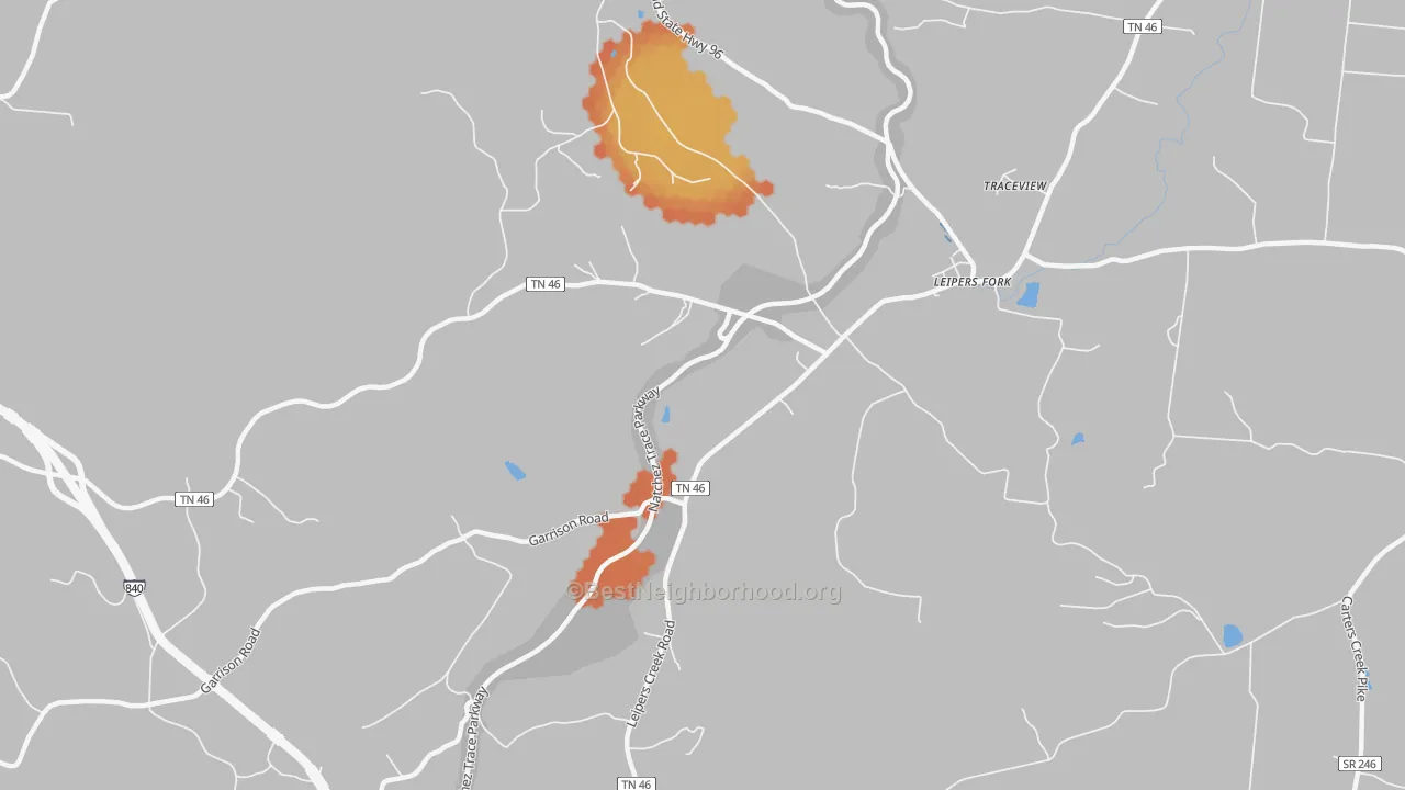 Bike Grade map of Leipers Fork, TN
