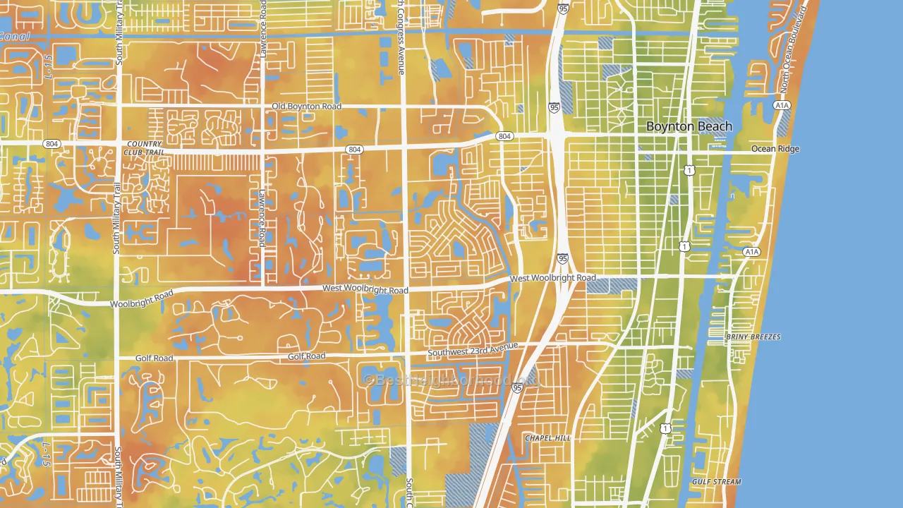 Bike Grade map of Leisureville, Boynton Beach, FL