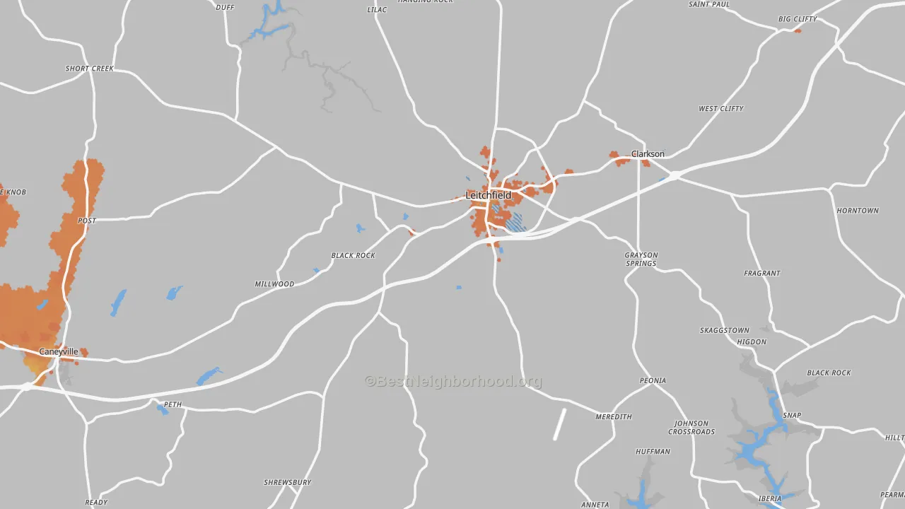 Bike Grade map of Leitchfield, KY