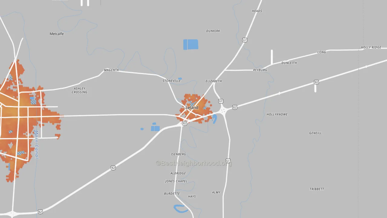 Bike Grade map of Leland, MS