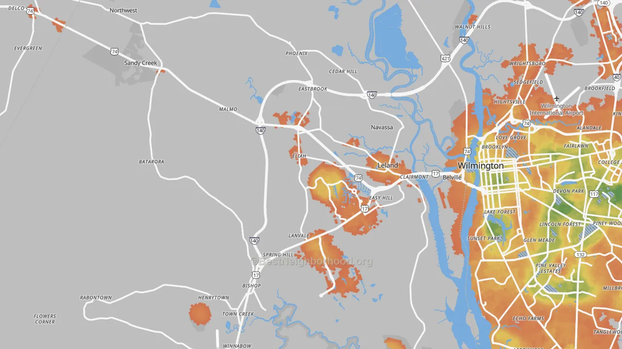 Bike Grade map of Leland, NC