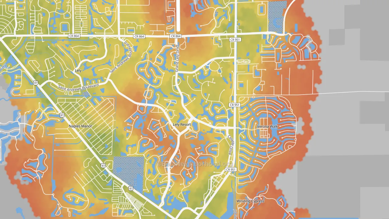 Bike Grade map of Lely Resort, Naples, FL