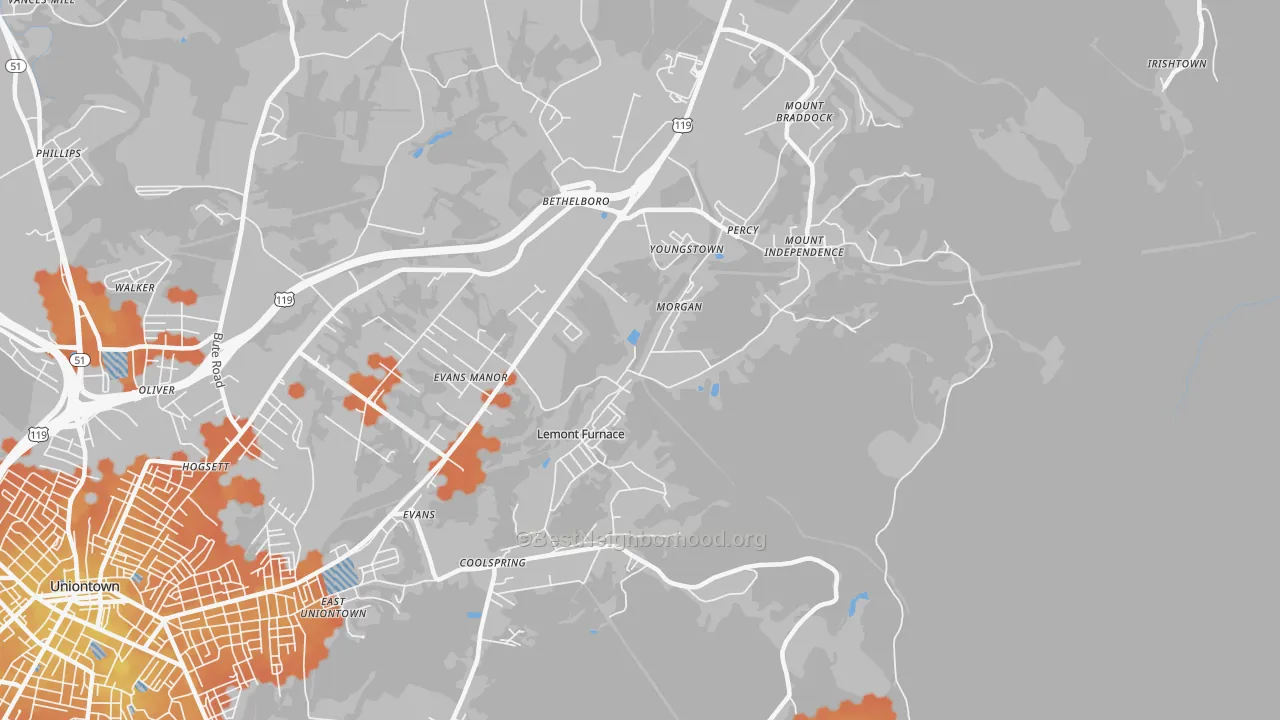Bike Grade map of Lemont Furnace, PA