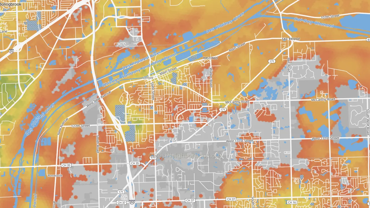 Bike Grade map of Lemont, IL