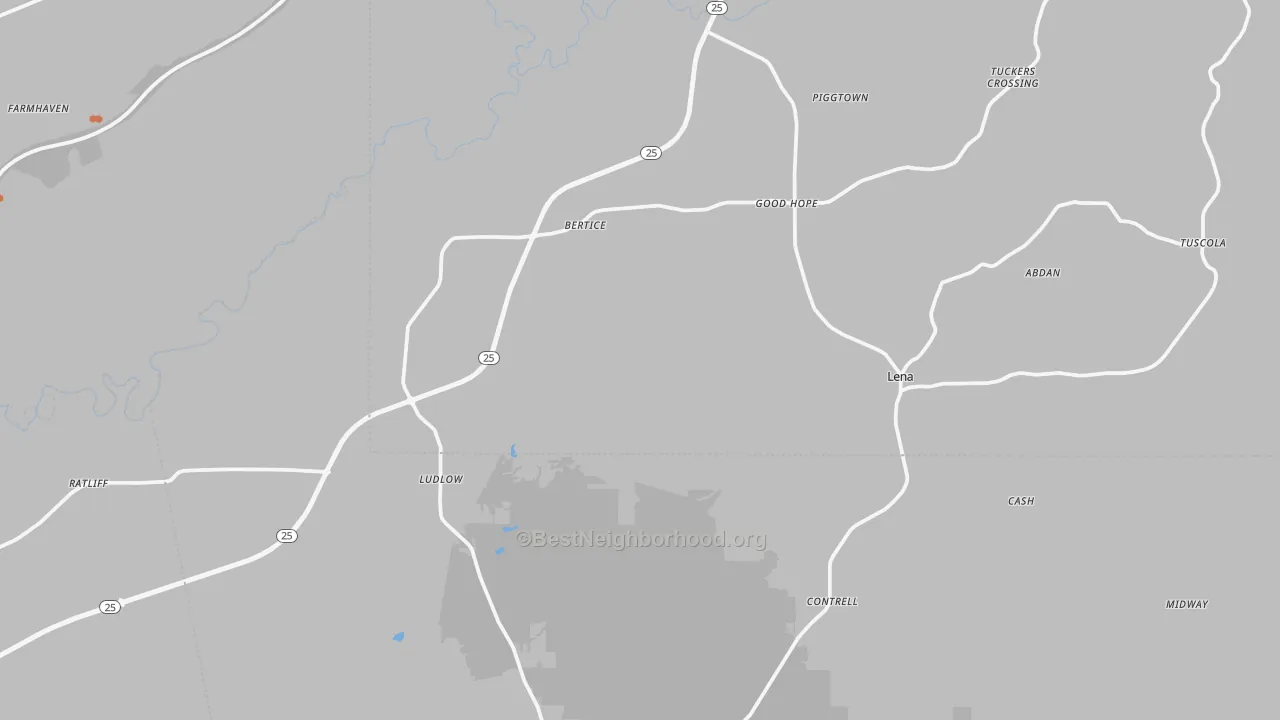 Bike Grade map of Lena, MS