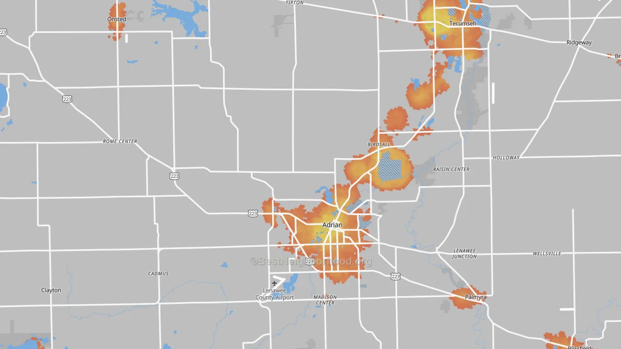 Bike Grade map of Lenawee County, MI