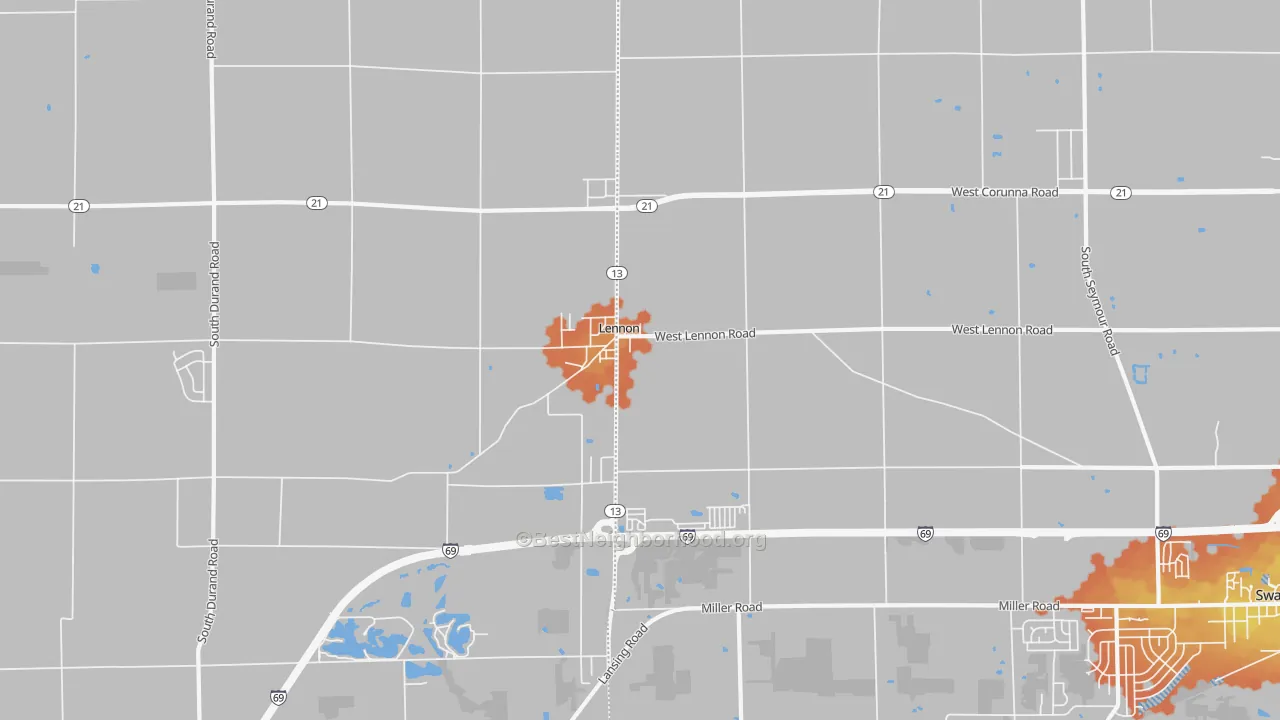 Bike Grade map of Lennon, MI