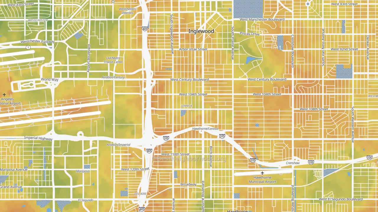 Bike Grade map of Lennox, CA