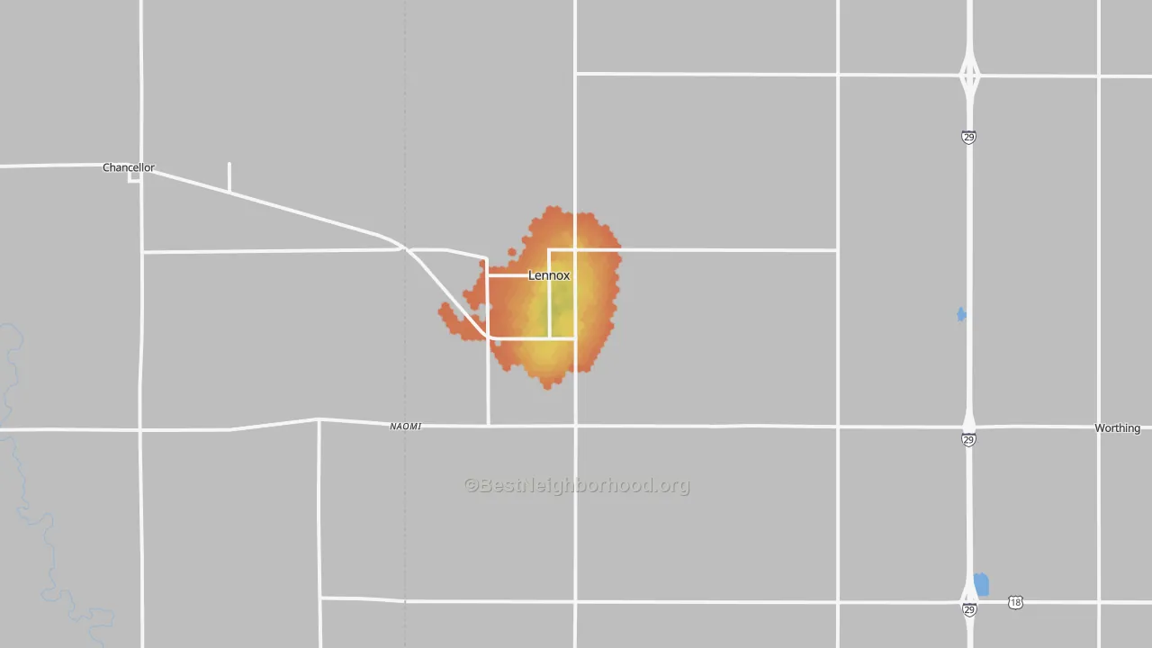 Bike Grade map of Lennox, SD