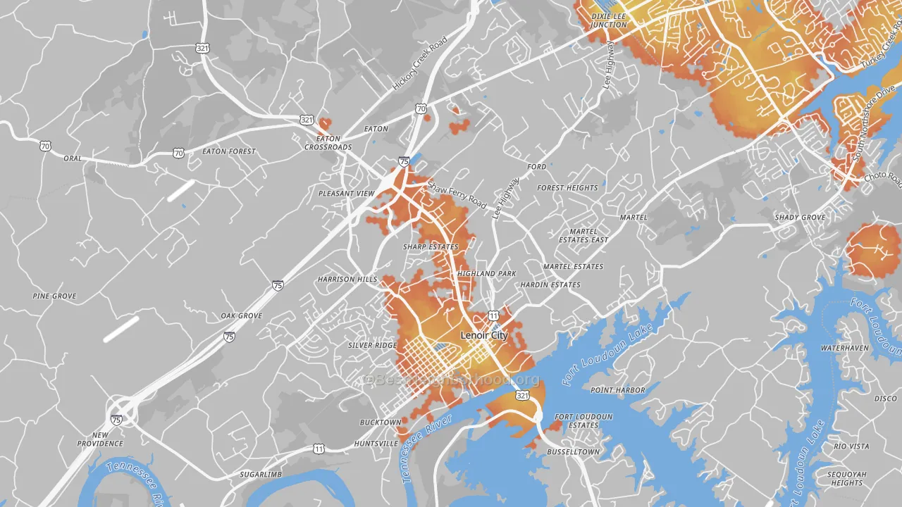 Bike Grade map of Lenoir City, TN