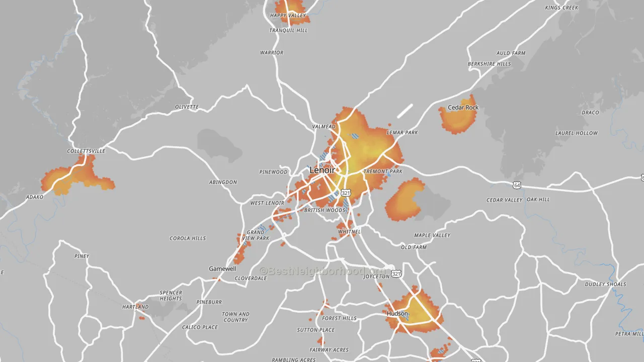 Bike Grade map of Lenoir, NC