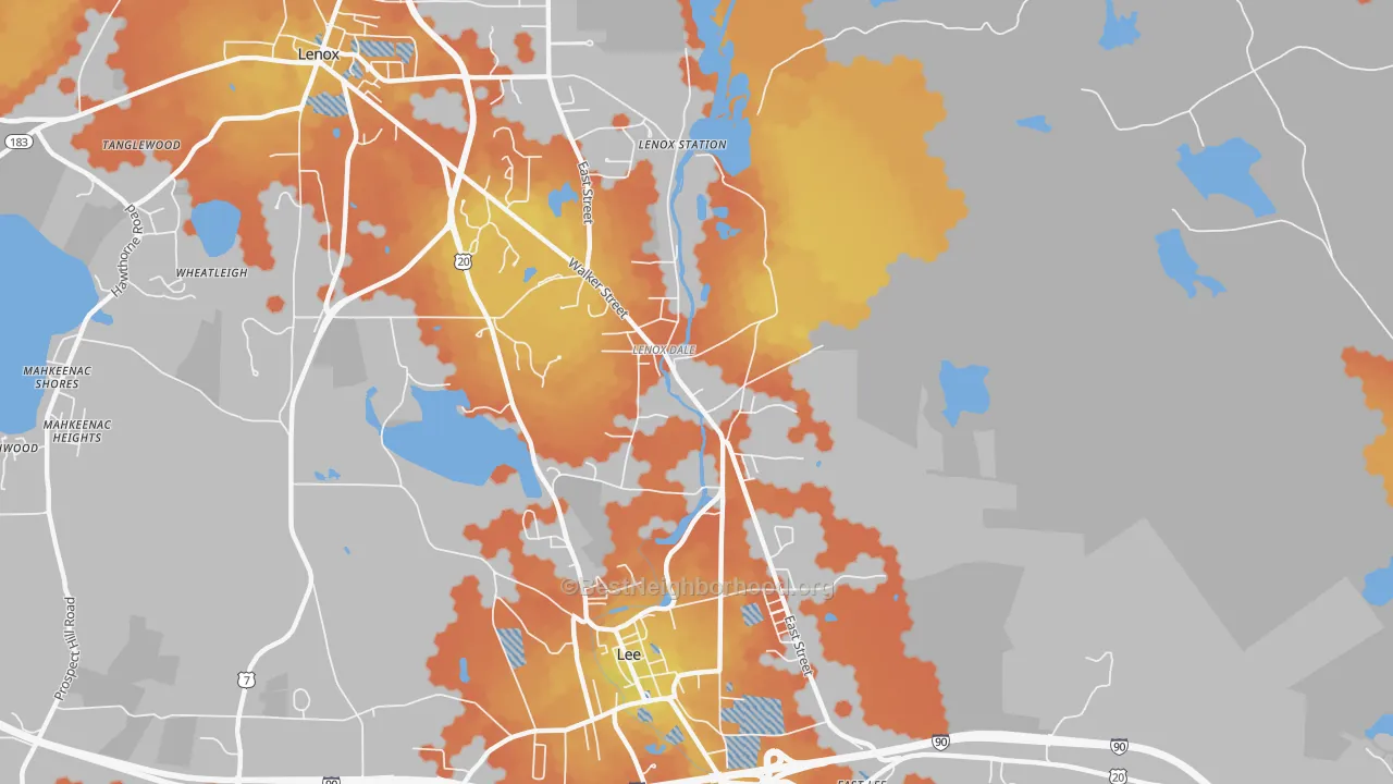 Bike Grade map of Lenox Dale, MA