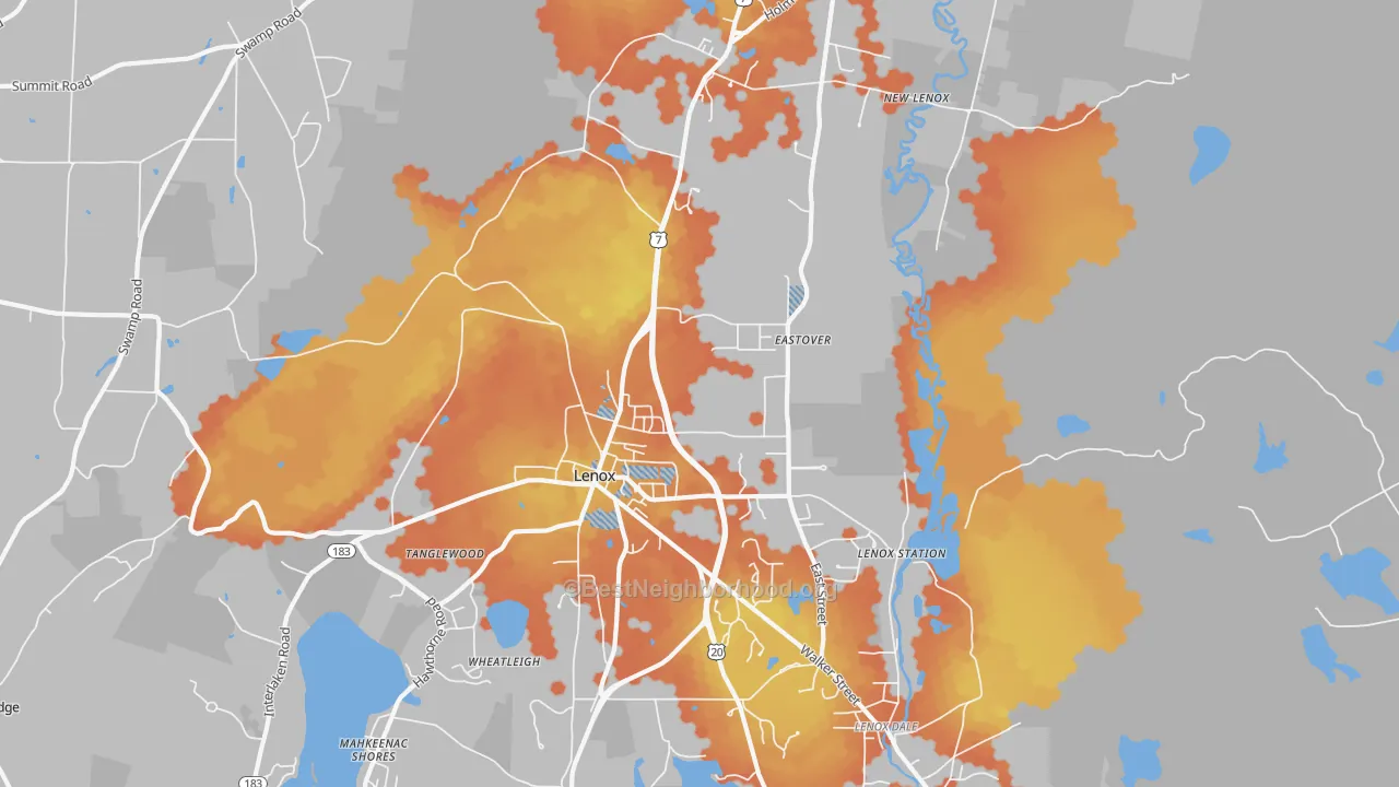 Bike Grade map of Lenox, MA