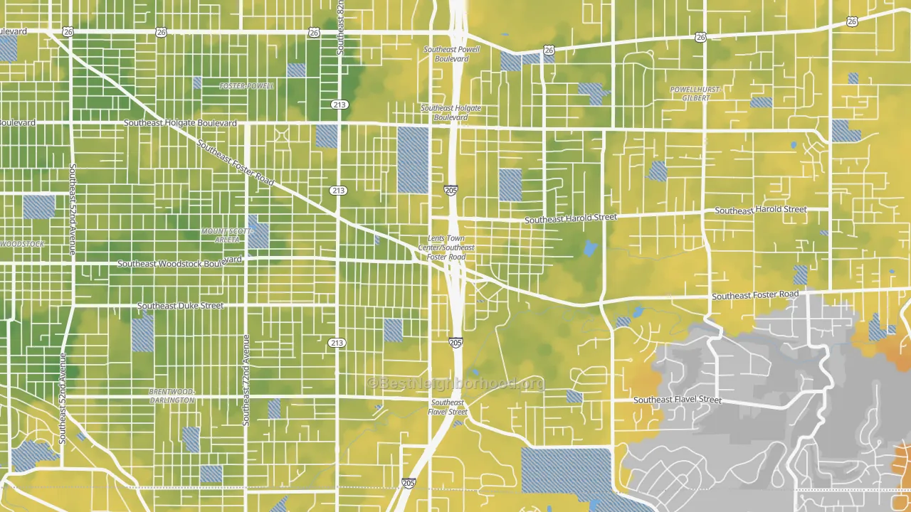 Bike Grade map of Lents, Portland, OR