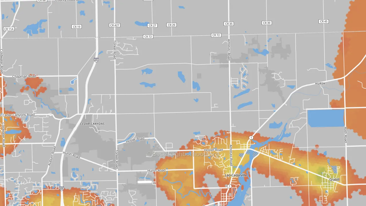 Bike Grade map of Leo, IN