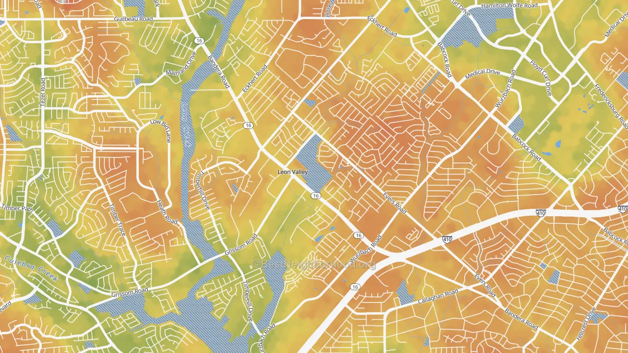 Bike Grade map of Leon Valley, TX