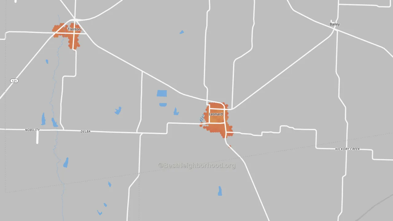 Bike Grade map of Leonard, TX
