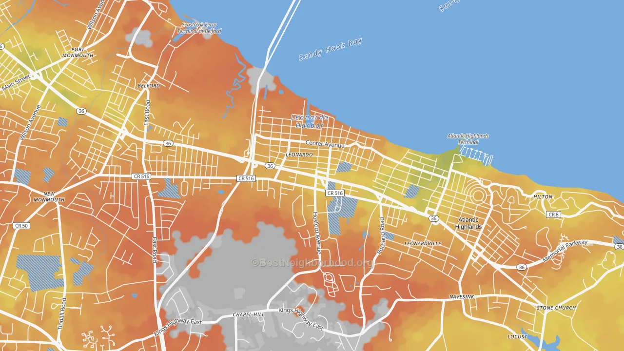 Bike Grade map of Leonardo, NJ