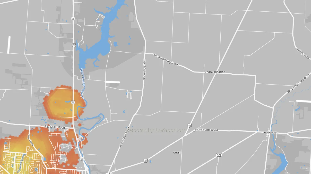 Bike Grade map of Leonardsburg, OH