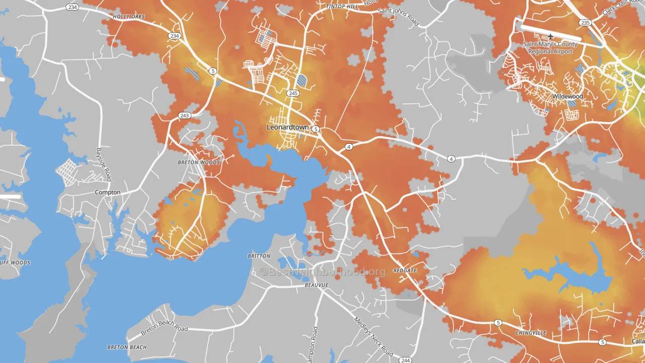 Bike Grade map of Leonardtown, MD