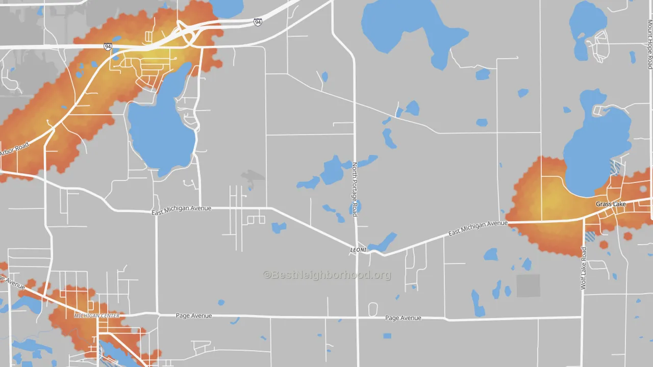 Bike Grade map of Leoni, MI